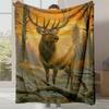 1pc Realistic Deer & Forest Print Flannel Blanket - Heavyweight Plush All-Season Soft Warmth, Machine Washable Luxury Bedspread