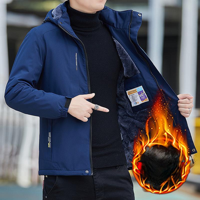 Jacket Outdoor Winter Jacket Men's Fleece Thickened Cotton Jacket Windproof Warm Waterproof Cold-proof Clothing Large Size Mountaineering Suit