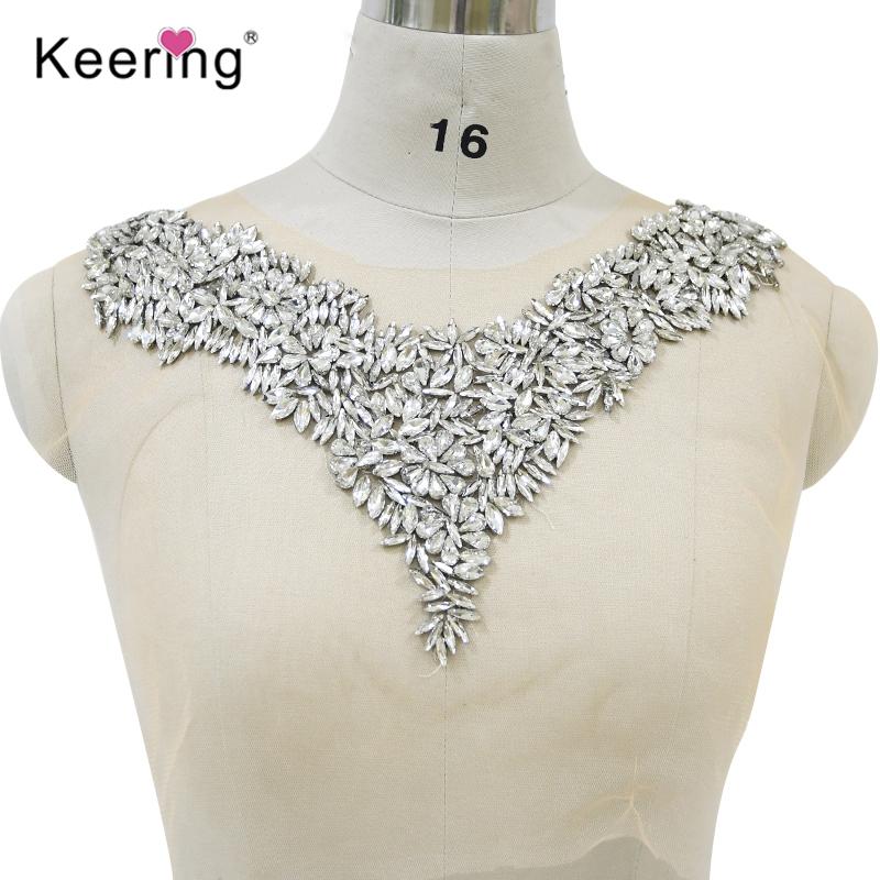 WDP-275 Silver Wholesale Crystal Pearl New Design Rhinestone Wedding Bridal Applique for Wedding Dress Trim 1PCS&50*36CM