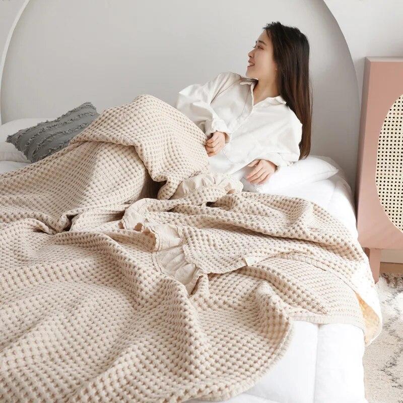 

Хлопковое вафельное полотенце с краями, одеяло, одеяло, летнее прохладное одеяло, одеяло с кондиционером 150x200cm 1.1kg