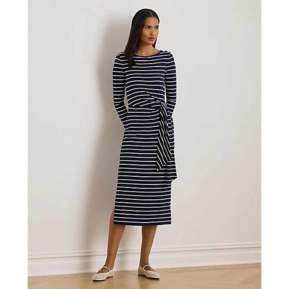 Lauren Ralph Lauren Stripe Tie Front Cotton Blend Dress Wmlrdrss0620017410 XS