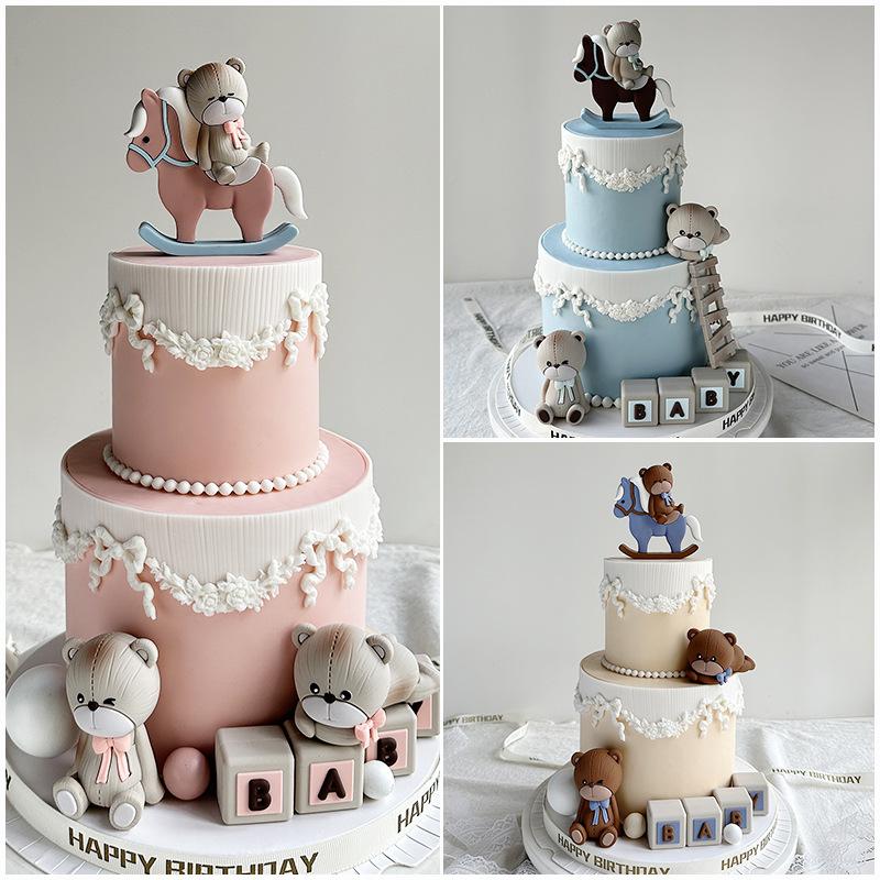 

Baby Bear Birthday Cake Toppers Decoration Bear Figurine Cake Topper Boy Girl Happy One 1st Birthday Baby Shower Gender Reveals
