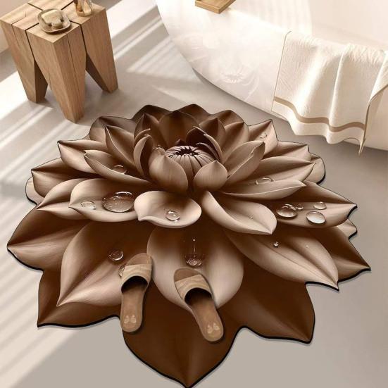 Diatomaceous Earth Floor Mat 3D Realistic Floral Design Bath Mat Non-Slip Absorbent Mat Quick-Drying Easy to Clean Shower Rug