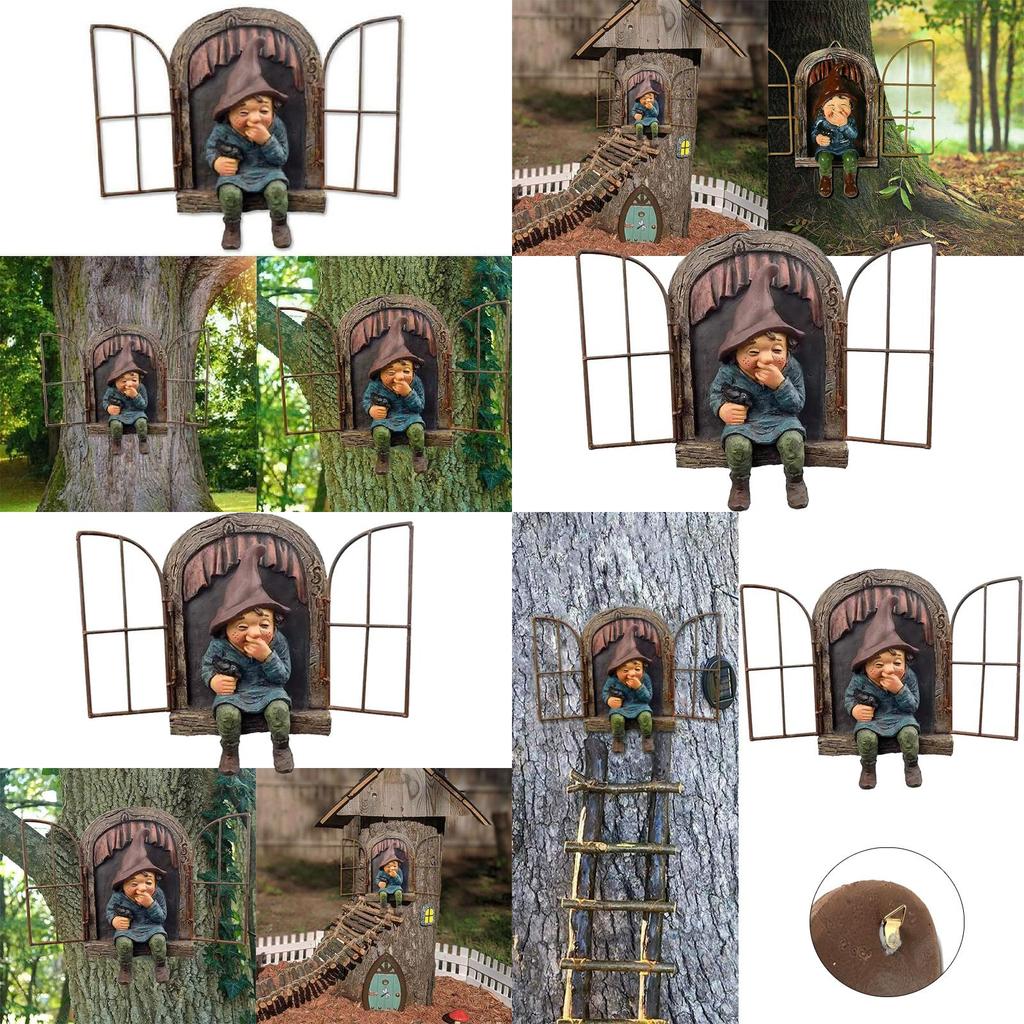 Lifelike Elf Out The Door Naughty Gnome Garden Sculpture Tree Hugger Outdoor Yard Ornament