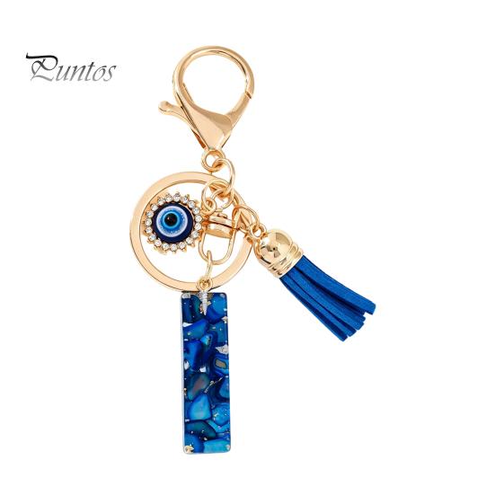 Durable Keychain Charm Blue Series Pendant, Initial Letter Key Chain with Eyes Keyring Tassel Design, A-Z Holder for Bags Backpacks Cars Accessories
