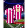 Camisa de Futebol Listrada Rosa e Branca com Nome Personalizado Para Homens Mulheres Nome da Equipe Número Logo Personalizados Camisa de Futebol Uniforme Esportivo