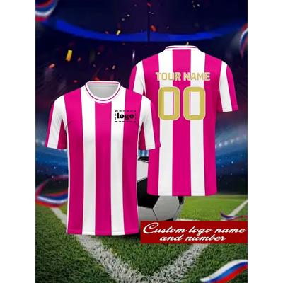 Op maat Gemaakte Roze Witte Gestreepte Voetbalshirt Voor Mannen Vrouwen Gepersonaliseerde Teamnaam Nummer Logo Voetbalshirt Sportuniform