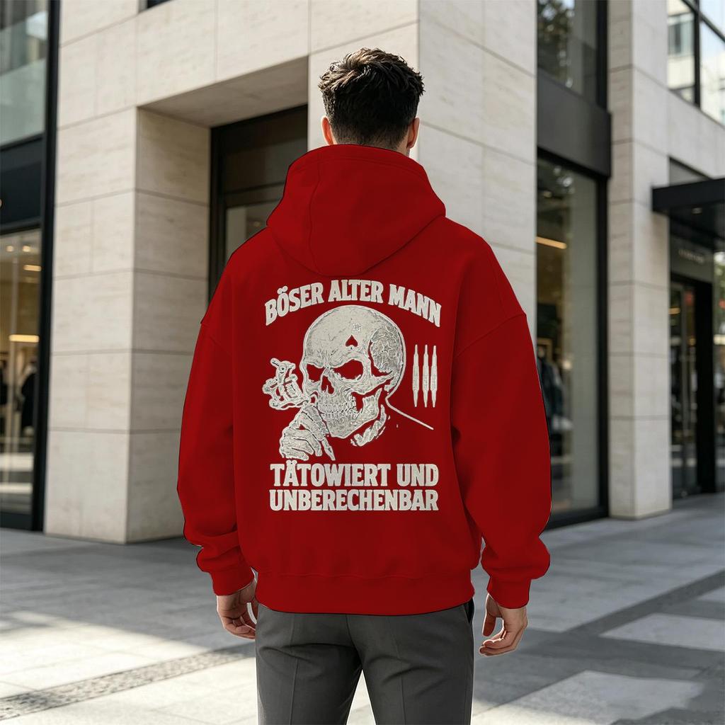 Men's BöserAlterMann Hoodie - Breathable 2D Graphic Skull Design, Comfy Fabric Streetwear for Casual Outdoor Halloween Wear