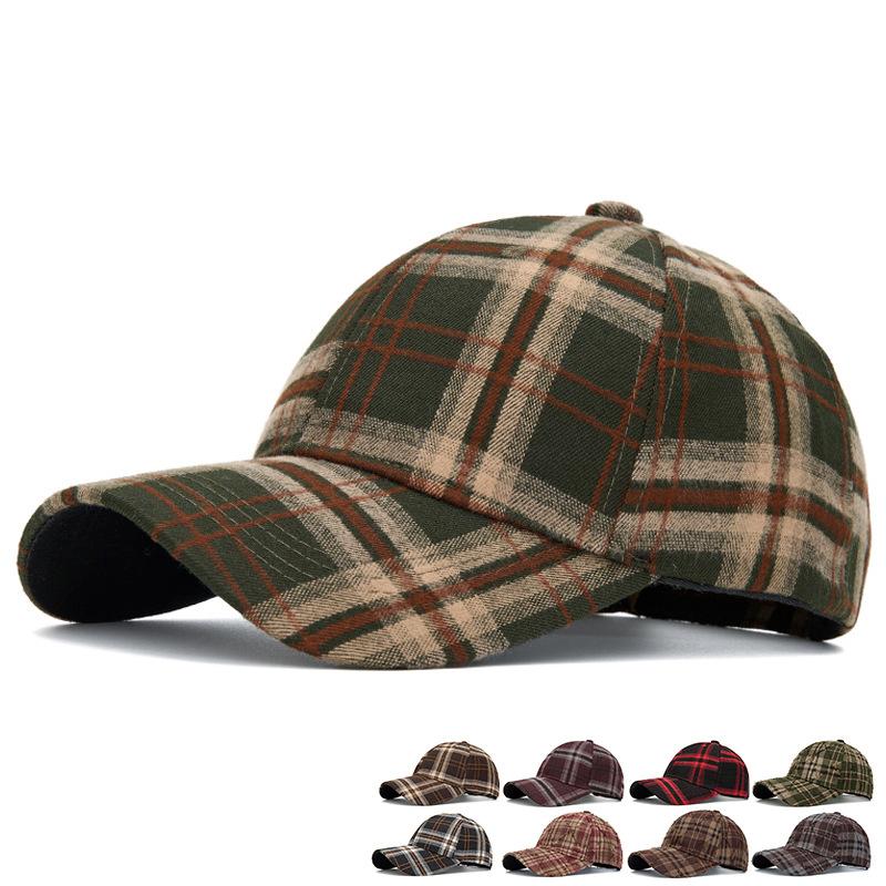 Vintage British Plaid Baseball Cap for Unisex Autumn Winter Outdoor Warm Cap