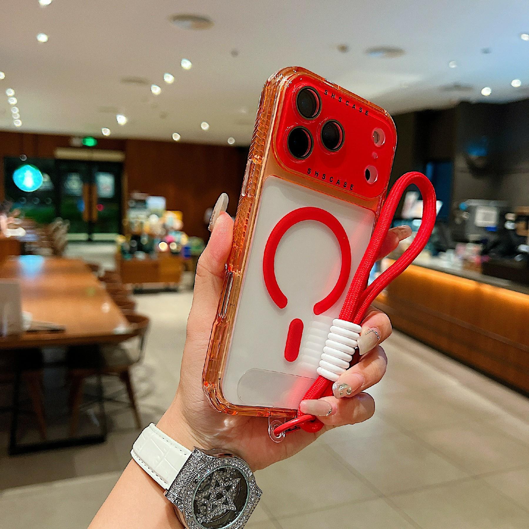 

For iPhone 17 Pro Max Magnetic Case Clear Colorful Frame TPU + PC Phone Back Cover with Lens Film/Strap