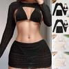 Women Color Neck Swimsuit with Half Skirt Cover Up, Sexy Slimming Swim Dress Beachwear