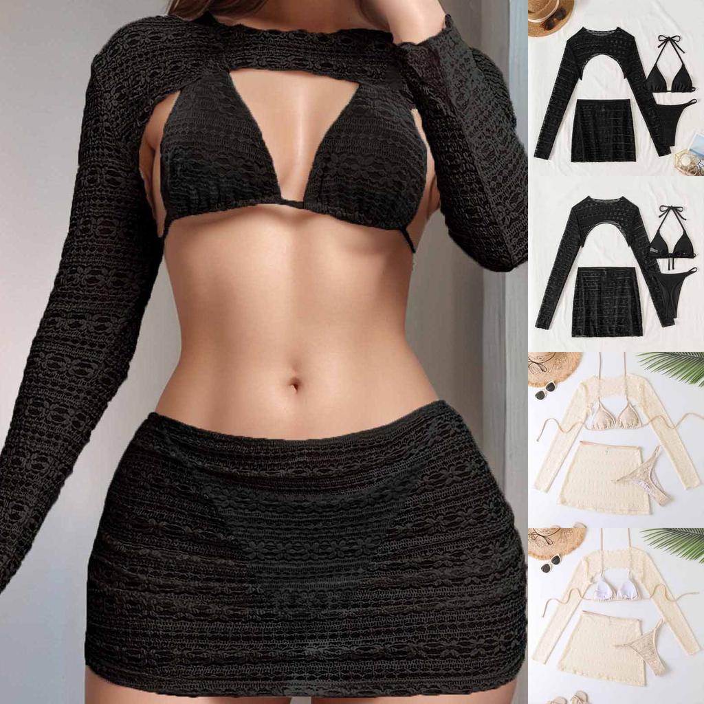 Women Color Neck Swimsuit with Half Skirt Cover Up, Sexy Slimming Swim Dress Beachwear