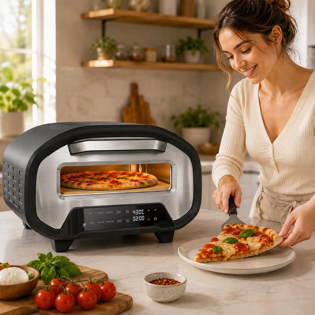 Pizza Oven for Indoor Use, 12 Inch Electric Pizza Oven with 8 Programs, 430 Degrees C, Timer, Ceramic Stone, 2200 W