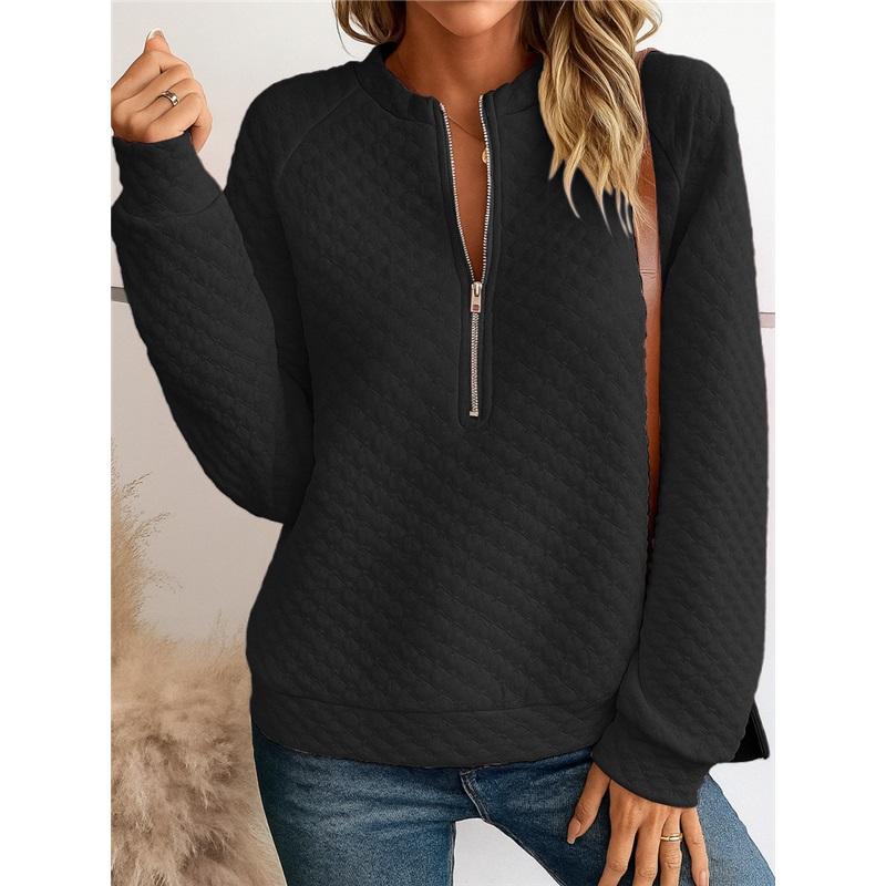 Women's Quilted Half Zip Long Sleeve Sweatshirt Casual Stand Collar Pullover