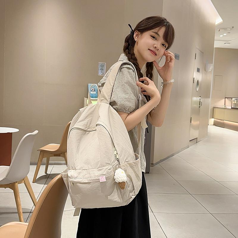 Schoolbag Lightweight Simple Solid Color School Bag Female College Student Travel Backpack High School Girls College Style Outdoor Travel Backpack