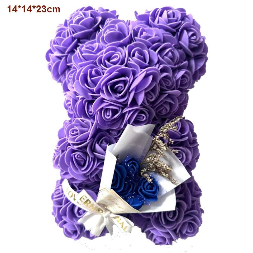 Multicolors Artificial Flower with/without LED Strip Girlfriend Birthday Gift Eternal Rose Bear 15*15*22cm