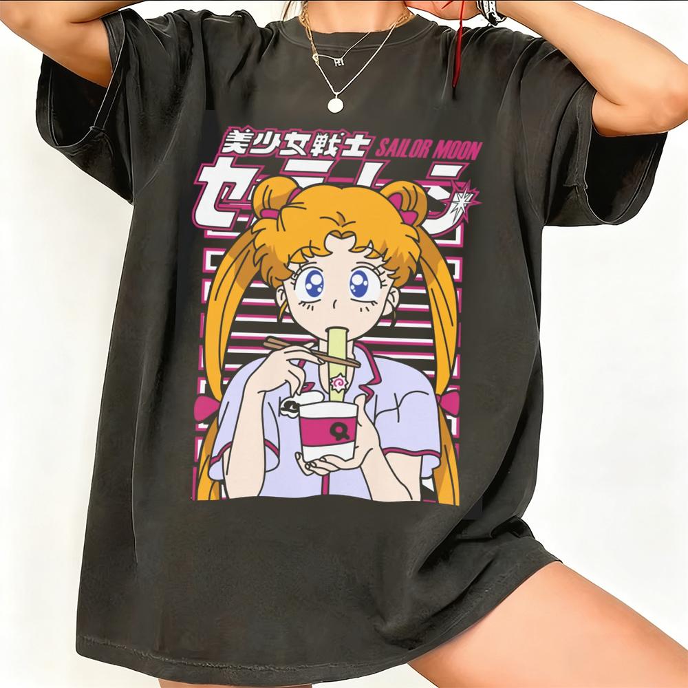 2026 Summer Sailor Moon Retro Cosplay Tshirt Unisexs Oversize Casual Cotton Printed Shortsleeved Unisex Childrens Sports Shirt