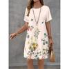 Women Dress Vintage Flower Print Pattern Design Sense Pattern Summer Elegant Women A-Line Dress Casual Short Sleeve Mini Dress
