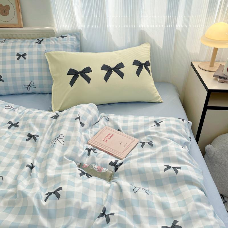 Class A Maternal And Infant Grade, Washed Cotton Cartoon Four-Piece Set, Xiaoxiangfeng Bed Sheet Quilt Cover, Student Dormitory 3Pcs Set