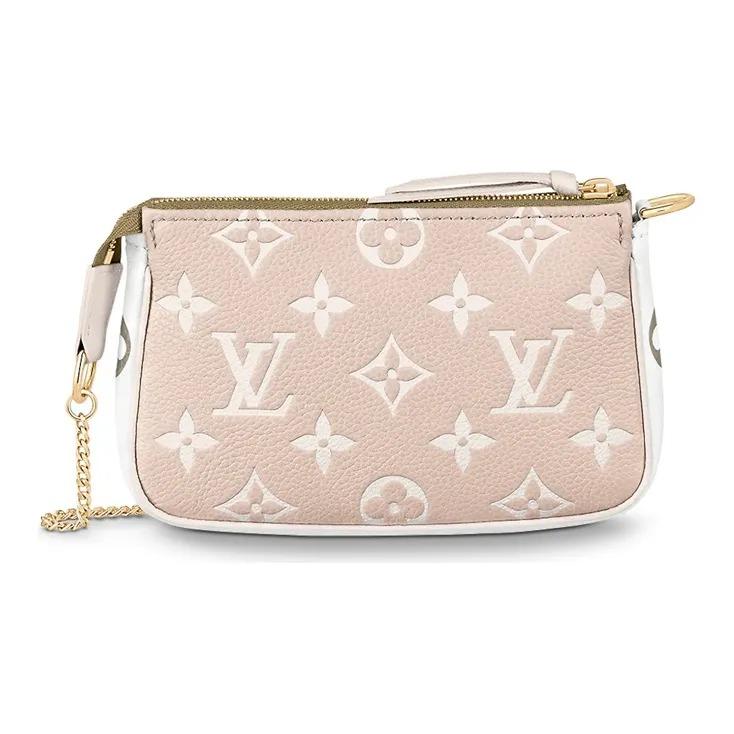 Louis Vuitton Pochette Accessoires Classic Monogram Embossed Chain Shoulder Clutch Mini Women's Beige/Pink