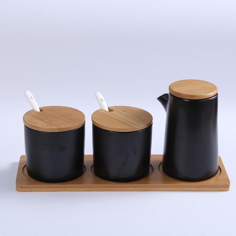 Qianxing Black Ceramic Condiment Bottle Set