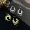 European & American Leaf Texture Metal Hoop Heart Earrings: Fashionable Design for Women