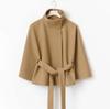 Fashion Solid Women's Lace Up Cape Coats Loose Stand Collar Batwing Sleeve Button Leisure Jackets 2025 Autumn Streetwear