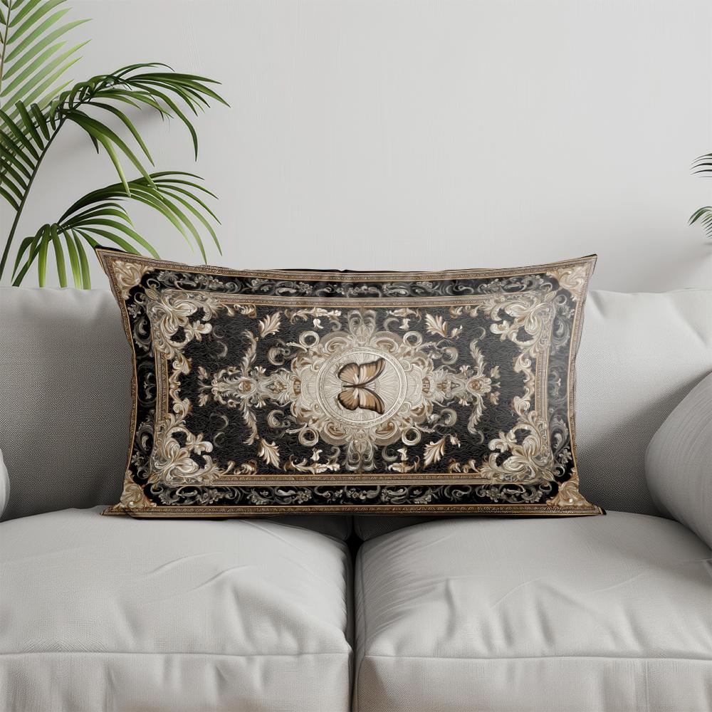 Home Decor Elegant Gold Floral Rectangle Pillow Suitable For Sofa Bedroom Car Pillow Cover Cushion Rectangular Back Cushion