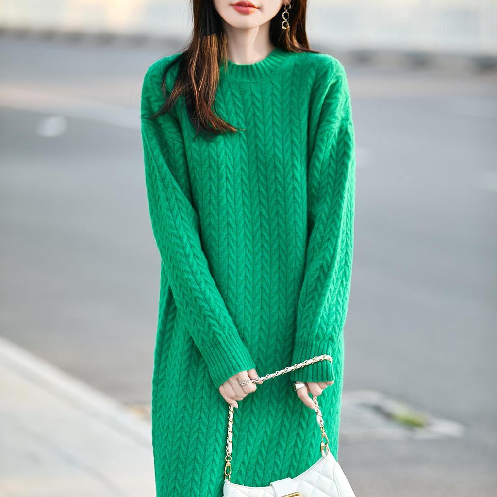 Women's Wool Cable Knit Dress & Coat Set - Autumn/Winter Collection