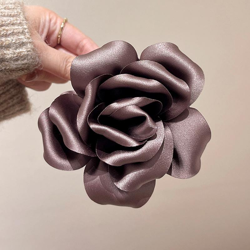 Temperament Satin Rose Flower Headwear Hair Claw Clips For Women Ponytail Holder Shark Clamp Hair Clip Hair Accessories
