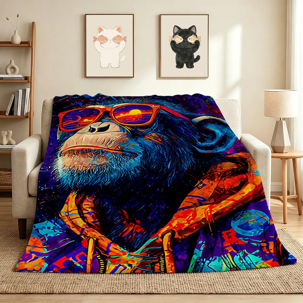 Chimp Fashion Flannel Blanket Throw Blanket Soft Warm Sofa Bed Camping home Decor Unique Christmas Gift C926134