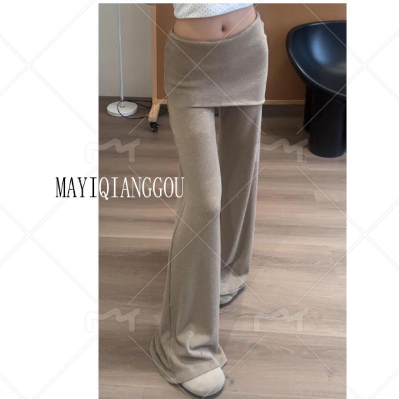 Zhao Lusi Style Slim Fit Coffee Bell Bottom Pants for Women - High Stretch, Casual, and Loose Sports Commuting Straight Leg Design XL
