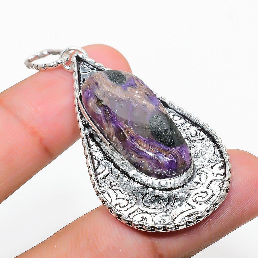 

Подарочный кулон из стерлингового серебра 925 пробы с натуральным русским чароитом 2,29 дюйма Z2c74