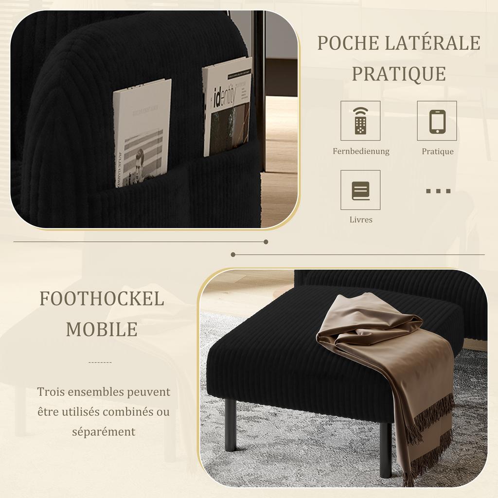 Zweisitzer aus Cord, Komfortpolsterung, Hohe Rückenlehne & Seitentaschen, Metallfüße, Einladende Weichheit, Optimaler Halt, Perfekt für Home-Office-Lounges