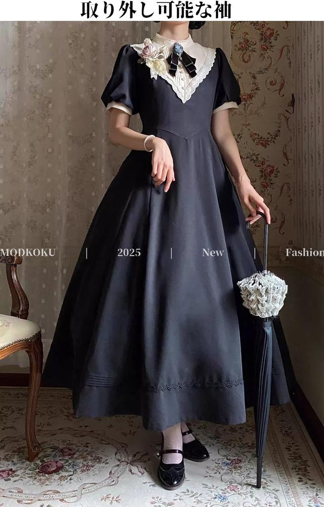 MODKOKU Gothic Lolita Dress, Women's, Detachable Sleeves, Ribbon, Lace Dress, Ruffles, Long, Gothic Lolita Dress, Dreamy Cute, French, Girly Style, Ha