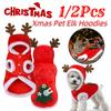 1/2Pcs Christmas Dog Elk Hoodies Christmas Pet Clothes Costumes Winter Warm Pet Dog Cat Cold Weather Coats for Small Dogs Gifts