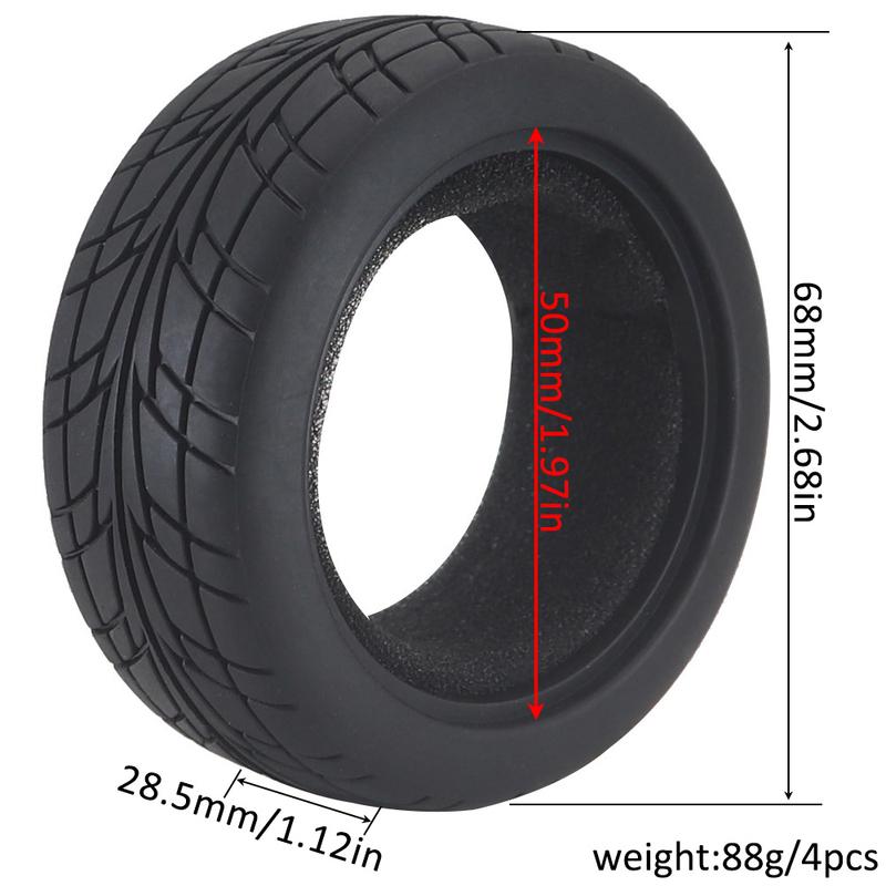 1:10 On-road Car Tires 63-68mm High Grip Rubber Tyre Hot Melt Tire Hsp 94123 Hpi Himoto Fw06 Tt01 Abrasion Resistant Racing Car