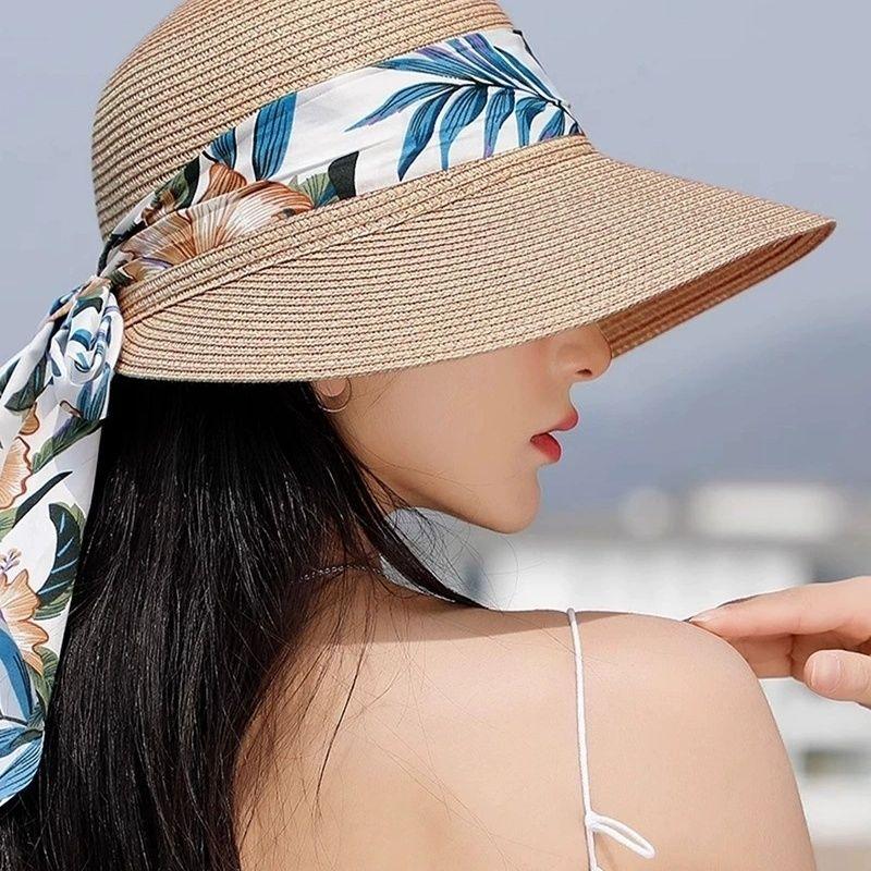 Dame Mote Sløyfedesign Stråhatt, Bredbremmet Strand Solbeskyttelse Hatt, Reisehatt