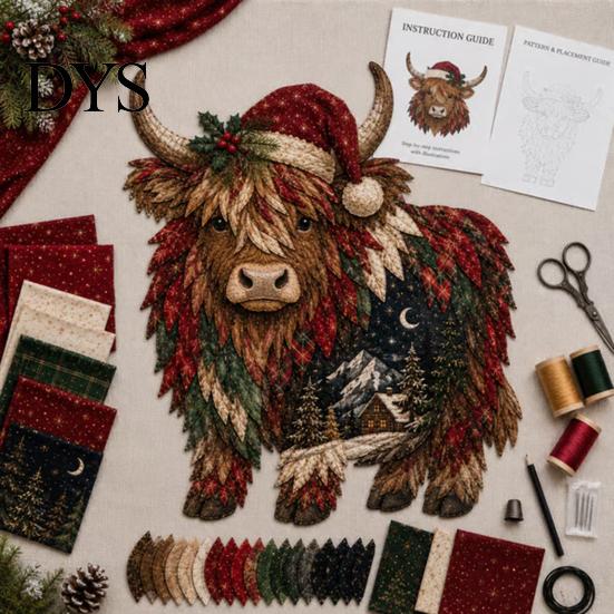 Holiday Fabric Craft DIY Christmas Patchwork Kit, Adult Sewing Handcrafted Set with Beginner Projects Pre-Cut Squares, Animals for Beginners Art