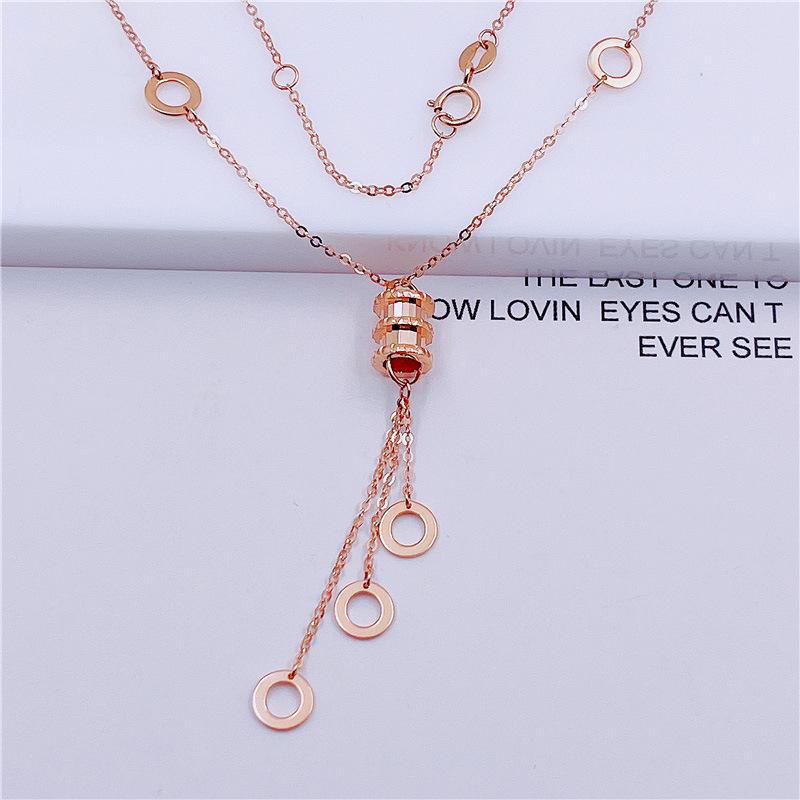 Purple Gold Color Gold Plated Rose Gold Round Bead Set Chain Niche Chinese Simple Fringed Necklace