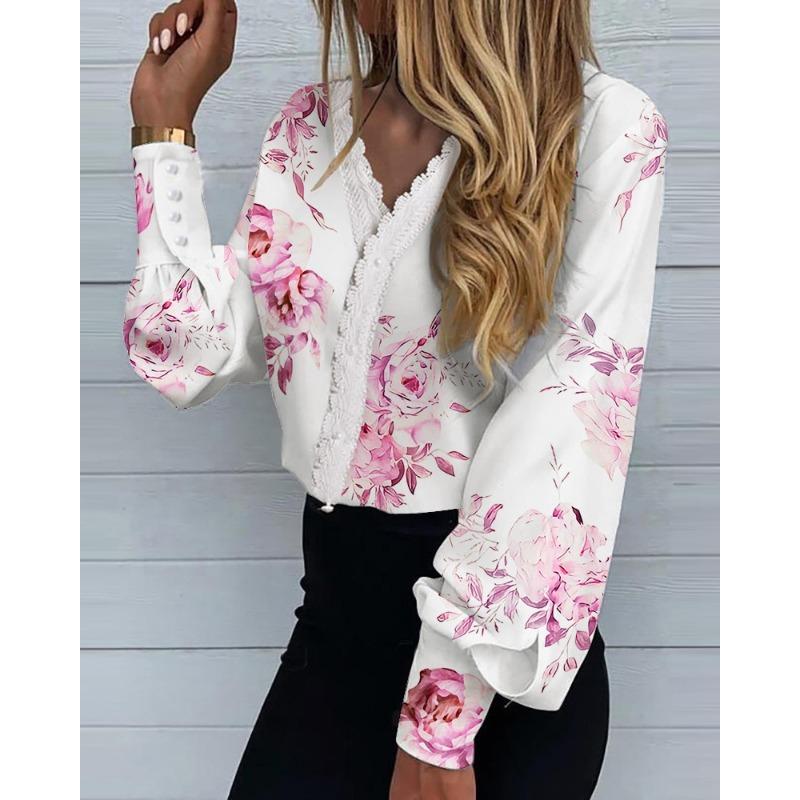 JKASHDK Women's Fashion Casual Spring Autumn Star Print Long Sleeve V-Neck Blouses & Shirts