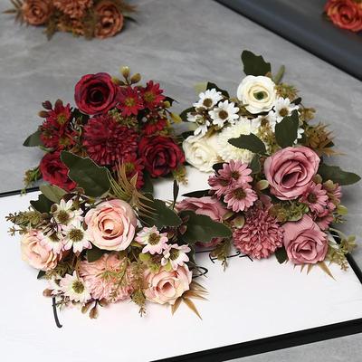 European Style Silk Rose Artificial Flower Bouquet for Home Décor and Weddings