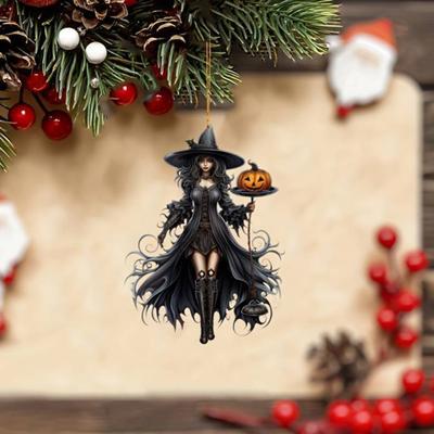 Gothic Witch Pendant 2D Acrylic Car Hanging Ornament Rearview Mirror Ornament for Halloween And Gothic Lovers