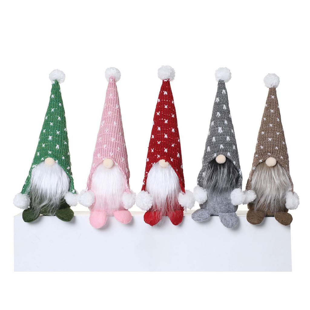 Christmas Polka Dot Knitted Hat Sitting Figure Decoration Home Hotel Window Decoration Gift