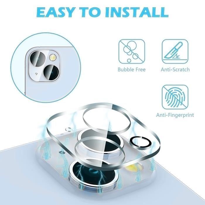 2 Verres Trempés Ecran et 2 Protections Caméra Arrière pour iPhone 15