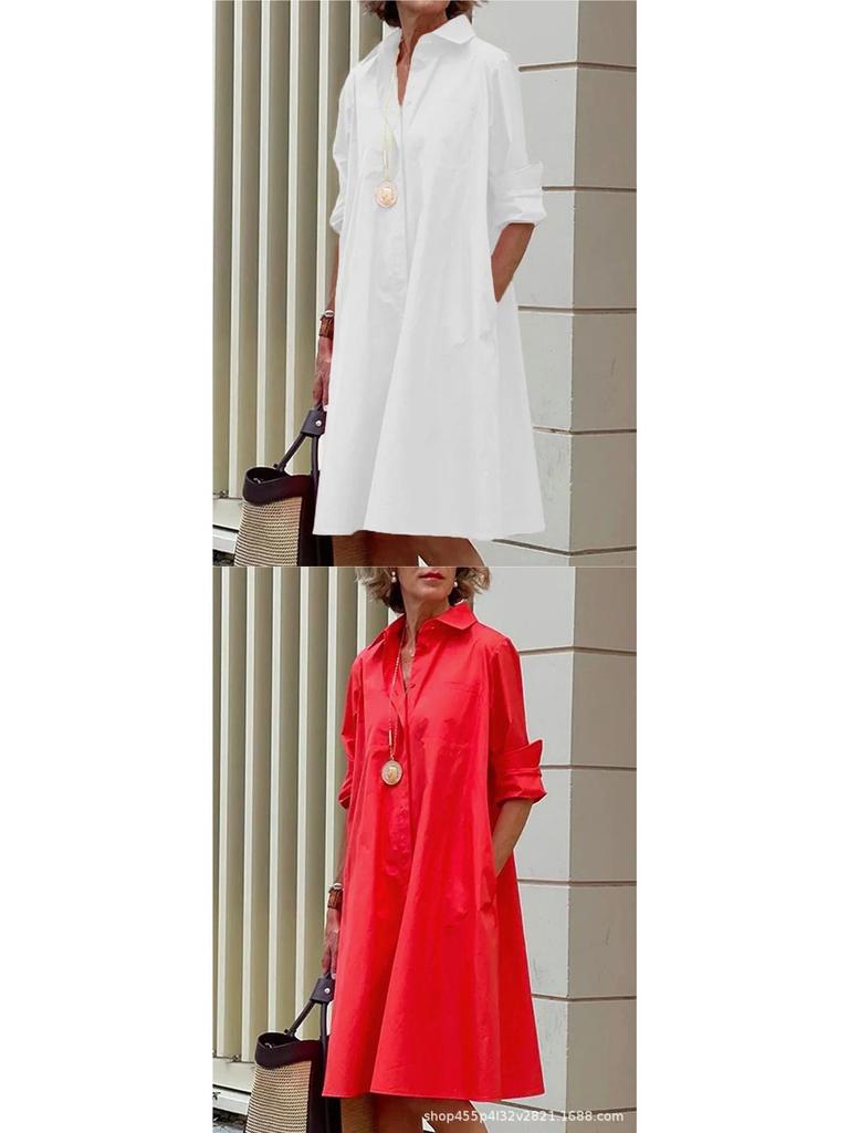 Women's Long Sleeve Loose Shirt Dress - Europe 2026 Collection