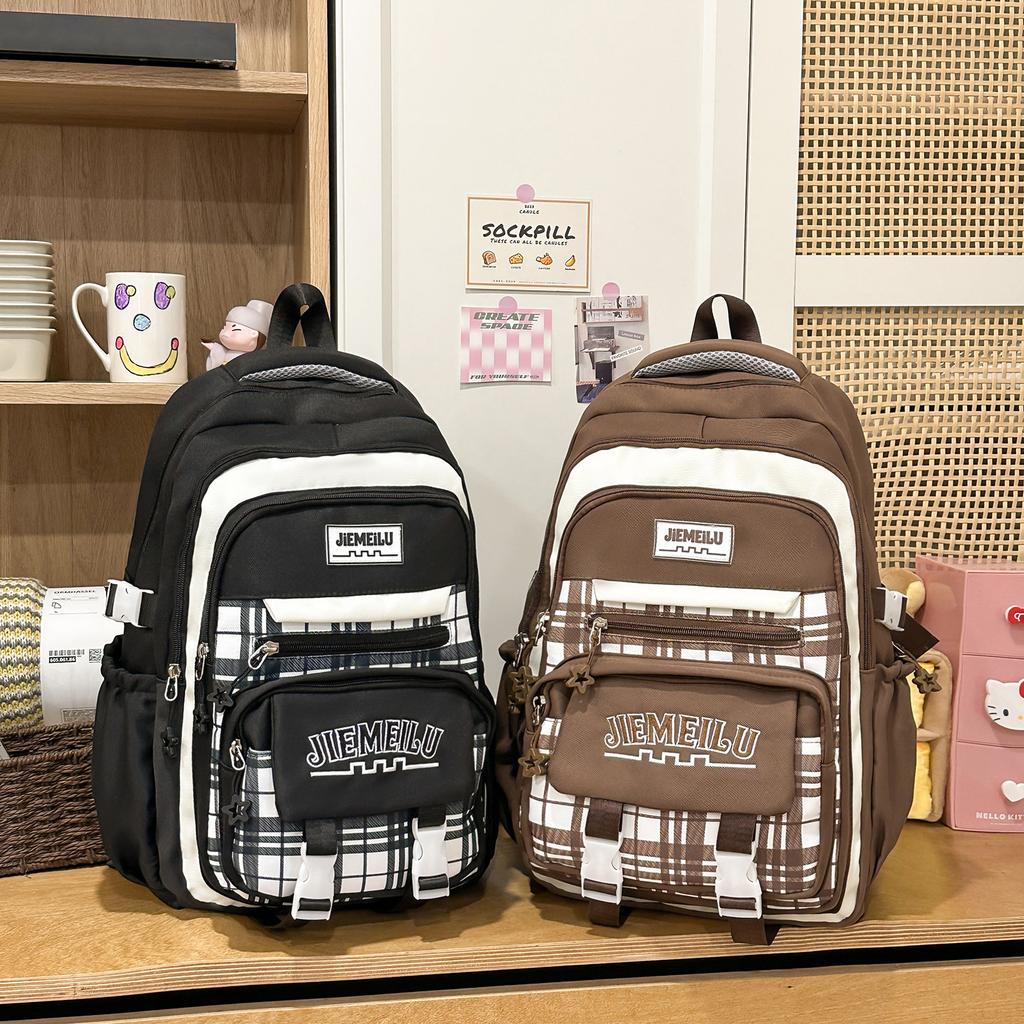 Schoolbag Korean version of Mori primary school student schoolbag female high-value plaid contrasting color college style middle school student
