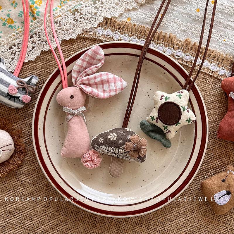 Korean Cartoon Little Bear 3D Cotton Baby Ornament: Cute Rabbit Animal Necklace, Mori-Style Accessory