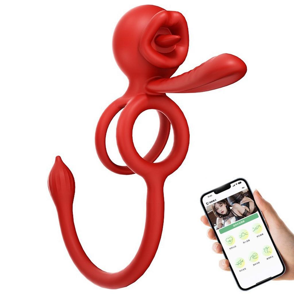 Bluetooth APP Controlled Cock Ring for Men - 10 Speed Vibrating Penis Ring, Clit & Perineum Stimulator, Rechargeable Couples Sex Toy