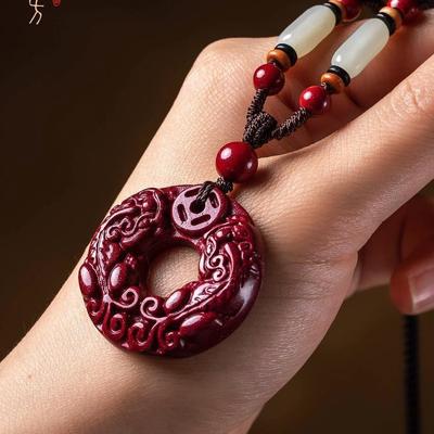 Original Cinnabar Stone Pixiu Peace Pendant Men's Necklace, Women's Sweater, Zodiac Pendant